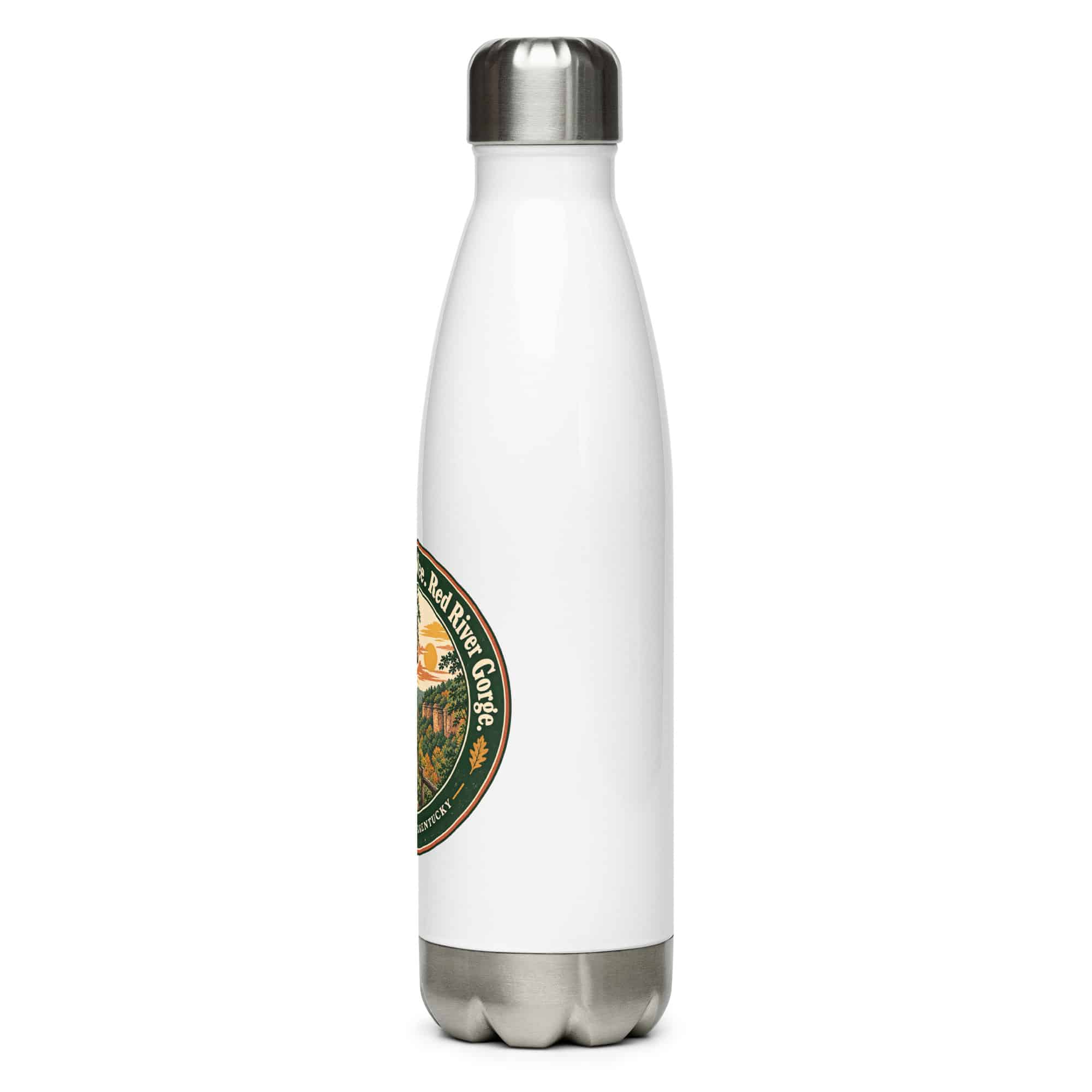 Red River Gorge Stainless Steel Water Bottle: Steep Trails. Strong Coffee. Red River Gorge, Vintage Round Badge