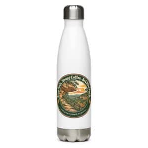 Red River Gorge Stainless Steel Water Bottle: Steep Trails. Strong Coffee. Red River Gorge, Vintage Round Badge - 17 oz - Main