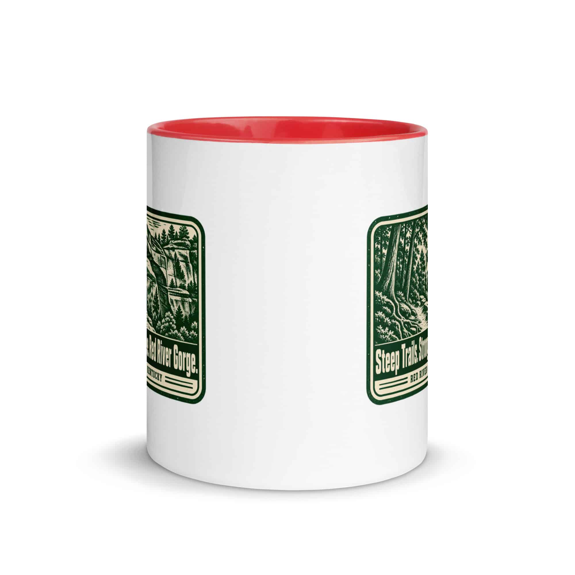 Red River Gorge Color Inside Coffee Mug: Steep Trails. Strong Coffee. Red River Gorge, Forest Ink Stamp