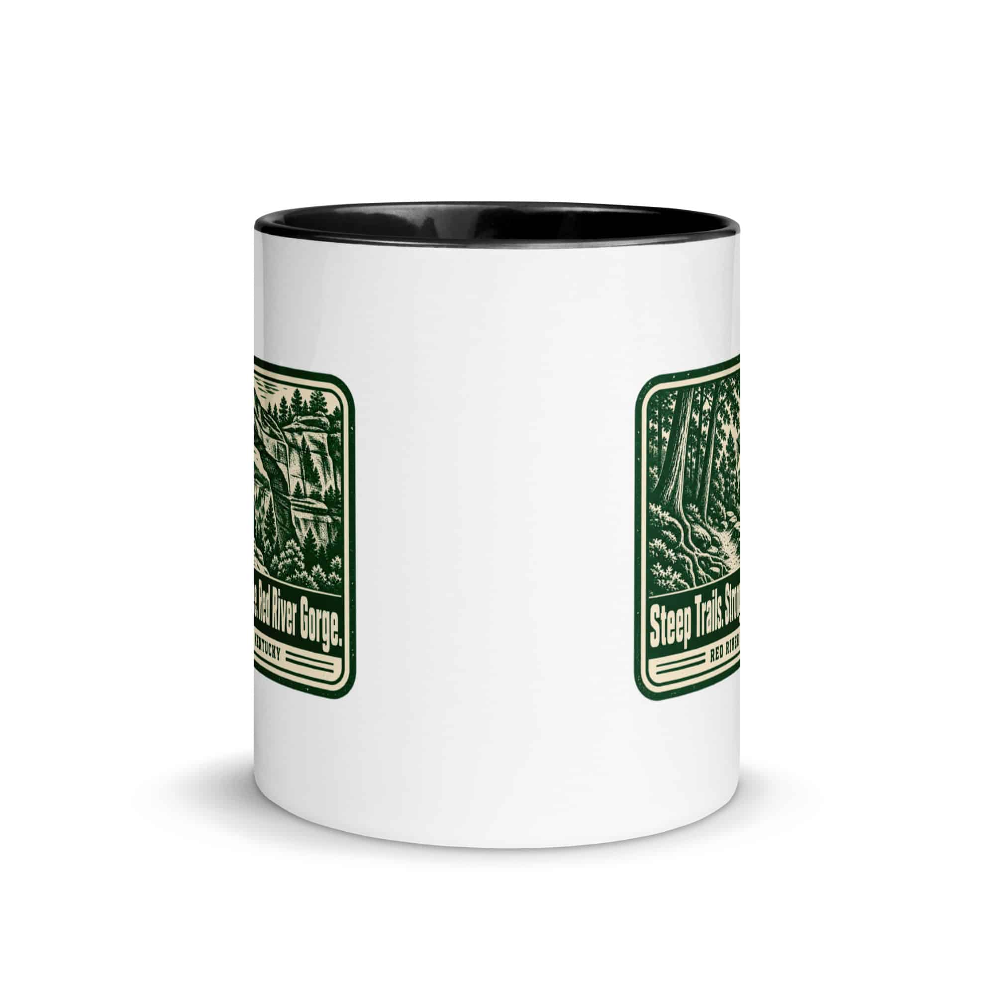 Red River Gorge Color Inside Coffee Mug: Steep Trails. Strong Coffee. Red River Gorge, Forest Ink Stamp