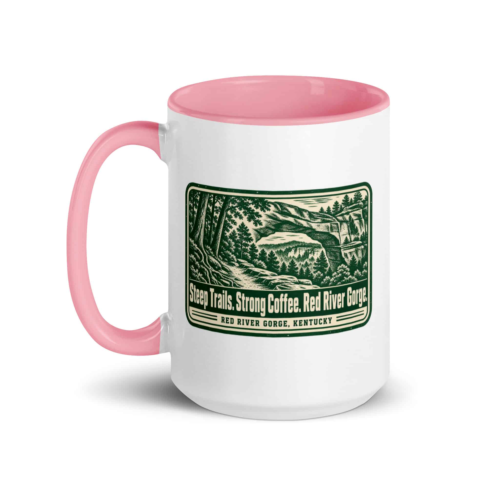 Red River Gorge Color Inside Coffee Mug: Steep Trails. Strong Coffee. Red River Gorge, Forest Ink Stamp