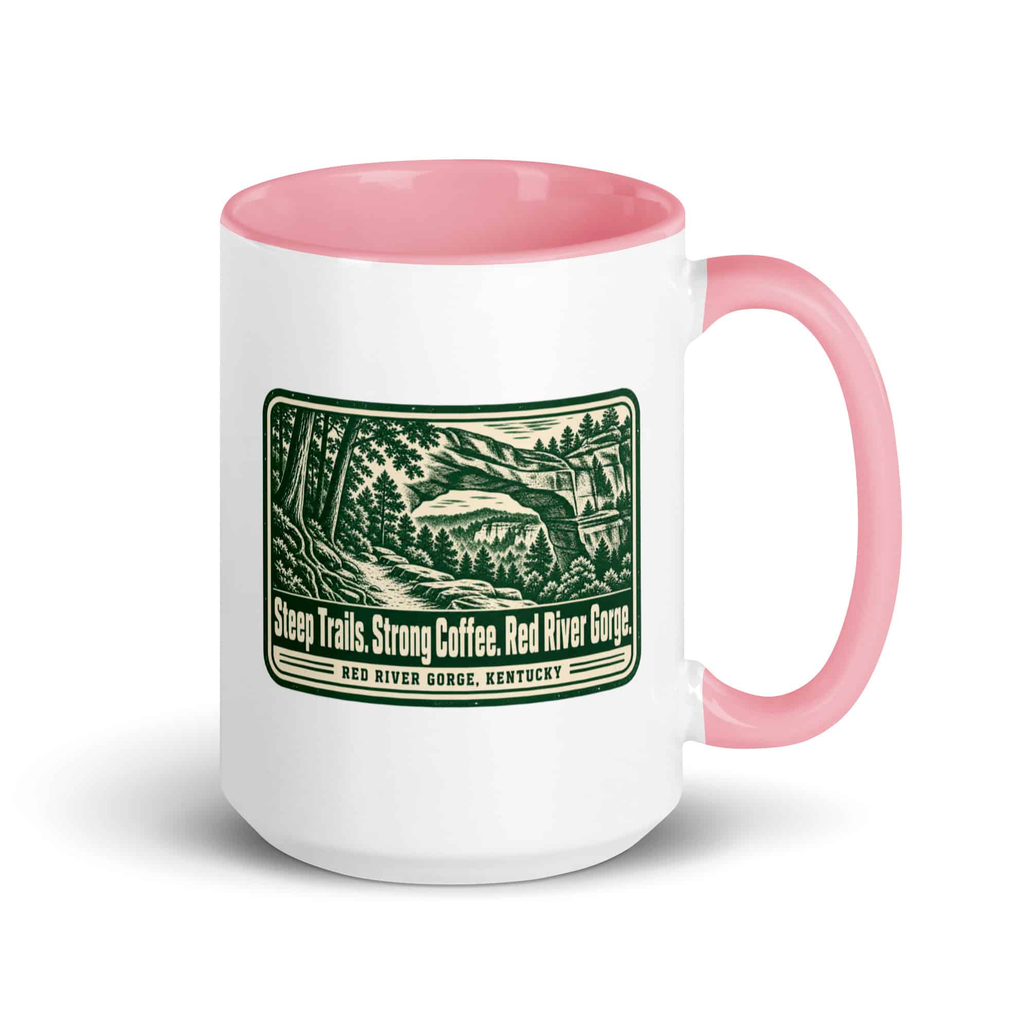 Red River Gorge Color Inside Coffee Mug: Steep Trails. Strong Coffee. Red River Gorge, Forest Ink Stamp