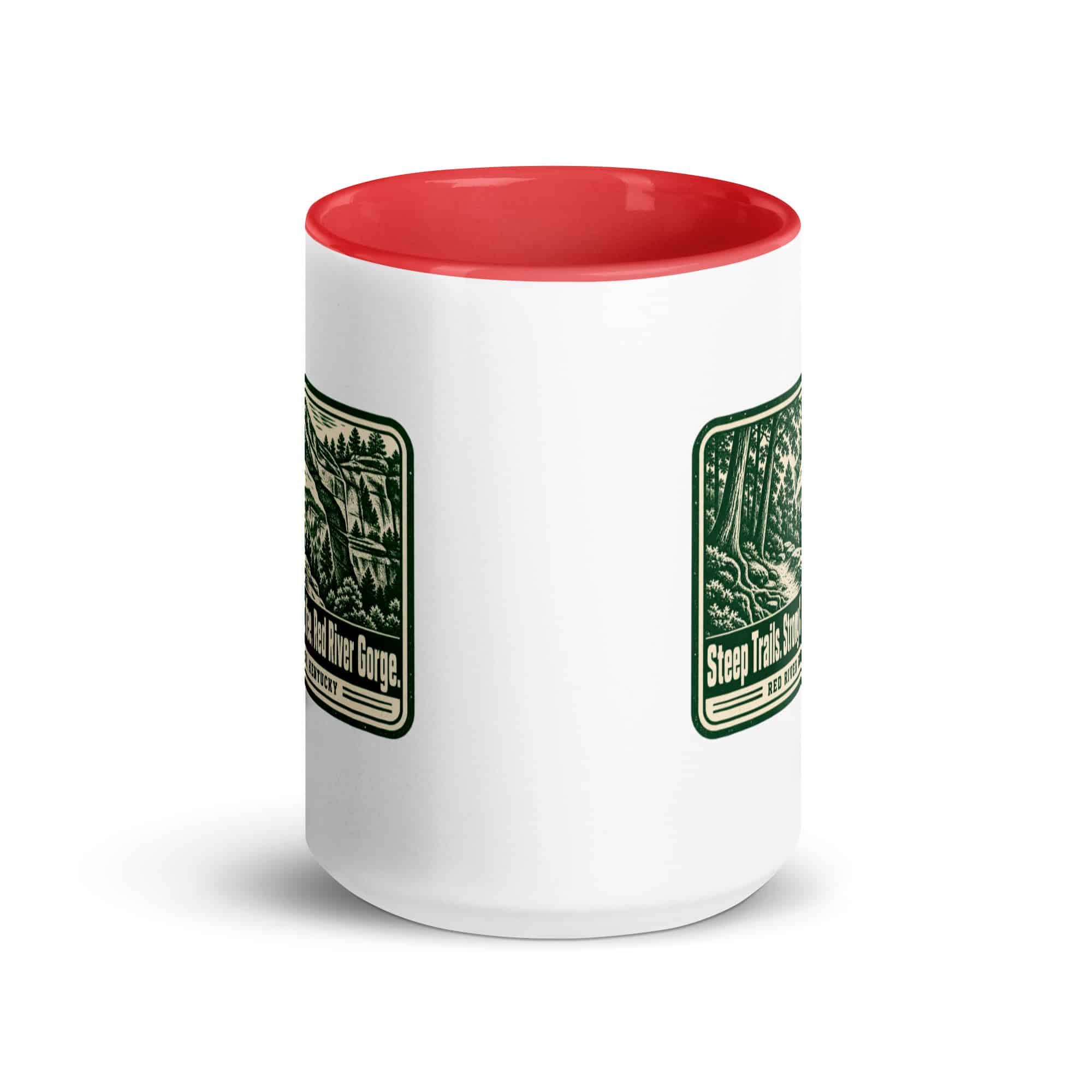 Red River Gorge Color Inside Coffee Mug: Steep Trails. Strong Coffee. Red River Gorge, Forest Ink Stamp