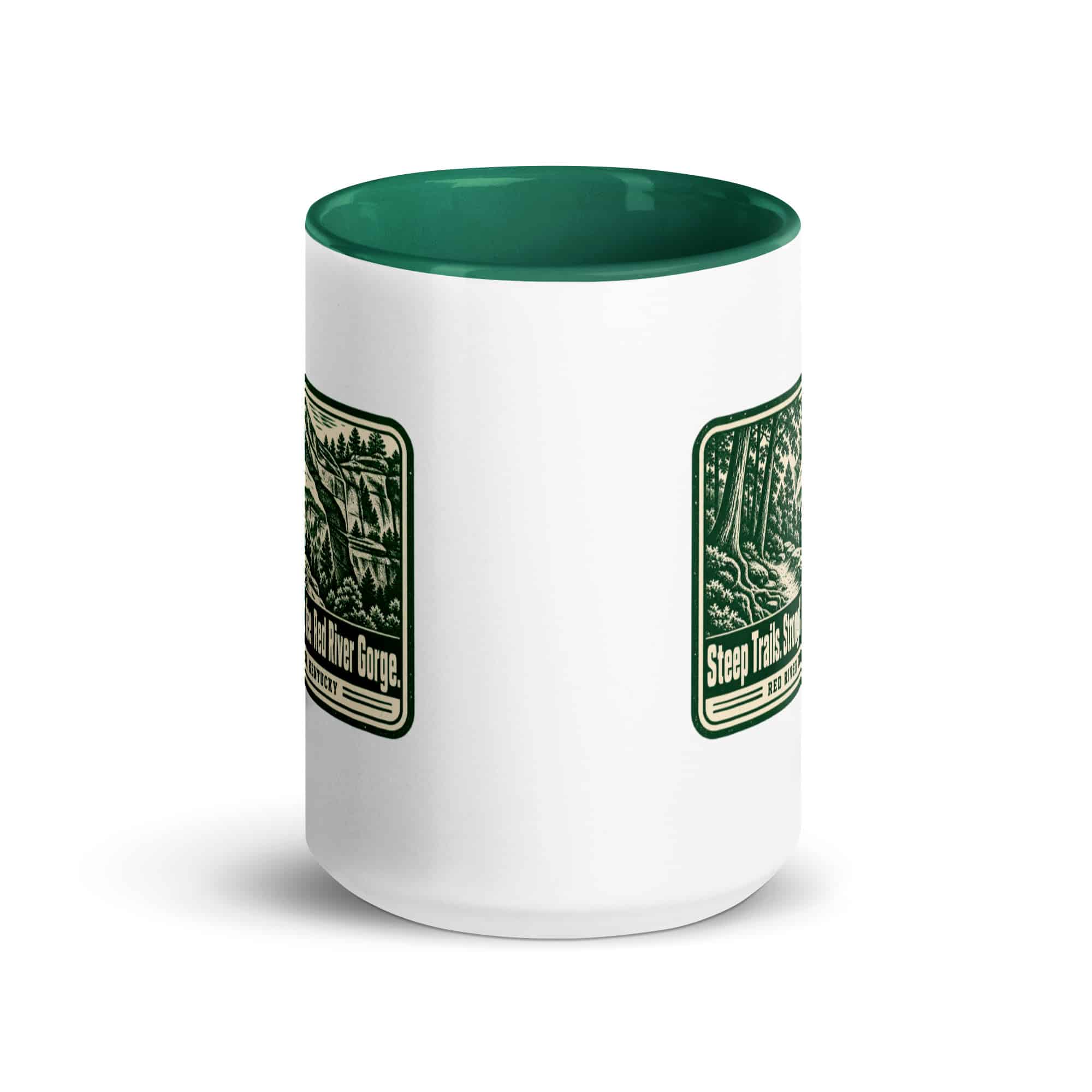 Red River Gorge Color Inside Coffee Mug: Steep Trails. Strong Coffee. Red River Gorge, Forest Ink Stamp
