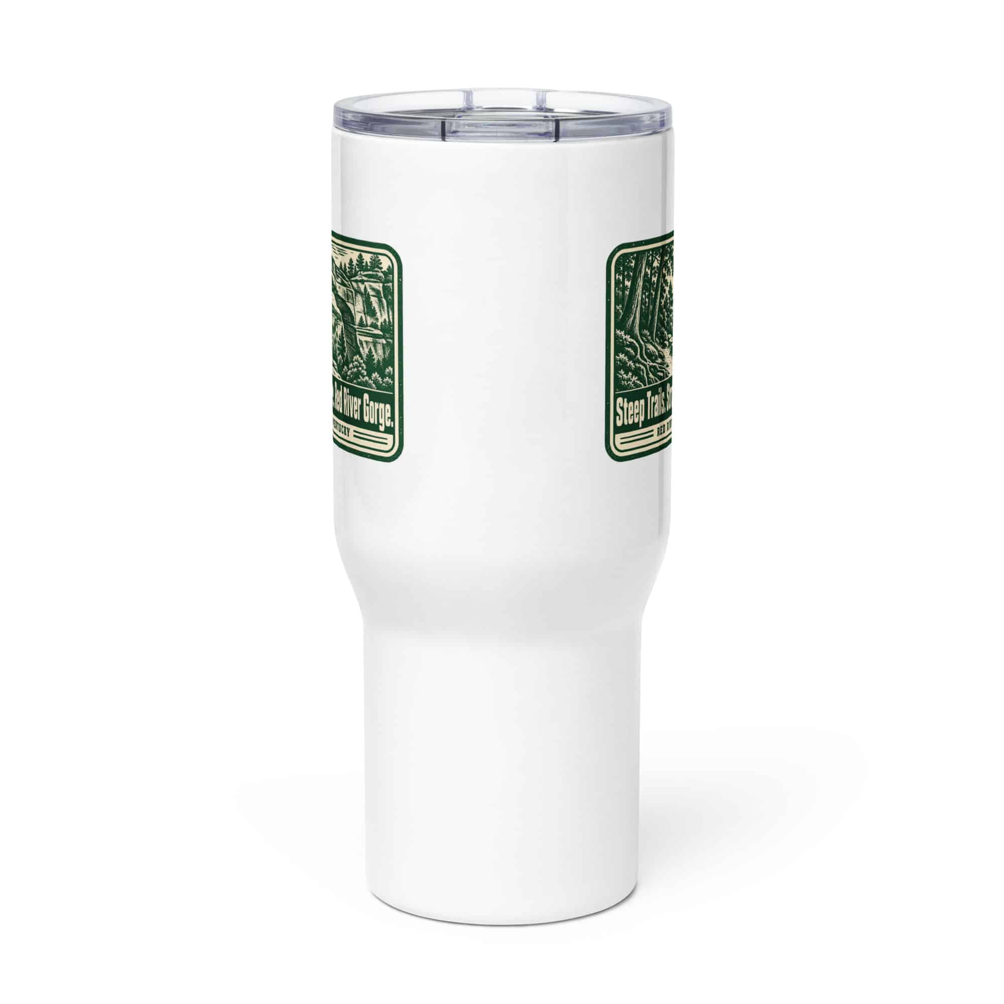Red River Gorge Travel Mug: Steep Trails. Strong Coffee. Red River Gorge, Forest Ink Stamp