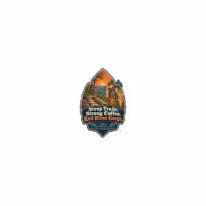 Red River Gorge Die-Cut Magnet: Steep Trails. Strong Coffee. Red River Gorge, Scenic Shield Badge - 3″×3″ - Main