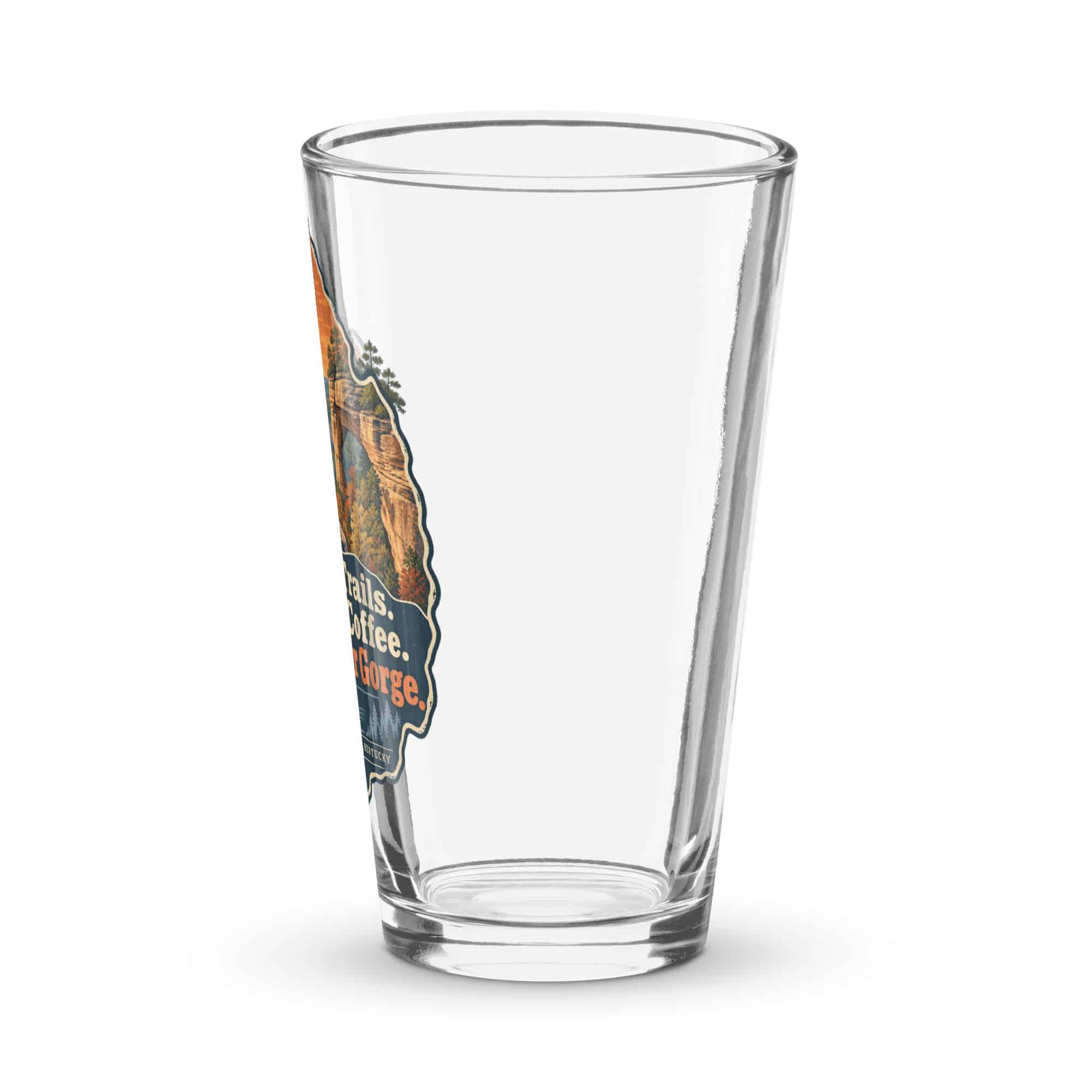 Red River Gorge Pint Glass: Steep Trails. Strong Coffee. Red River Gorge, Scenic Shield Badge