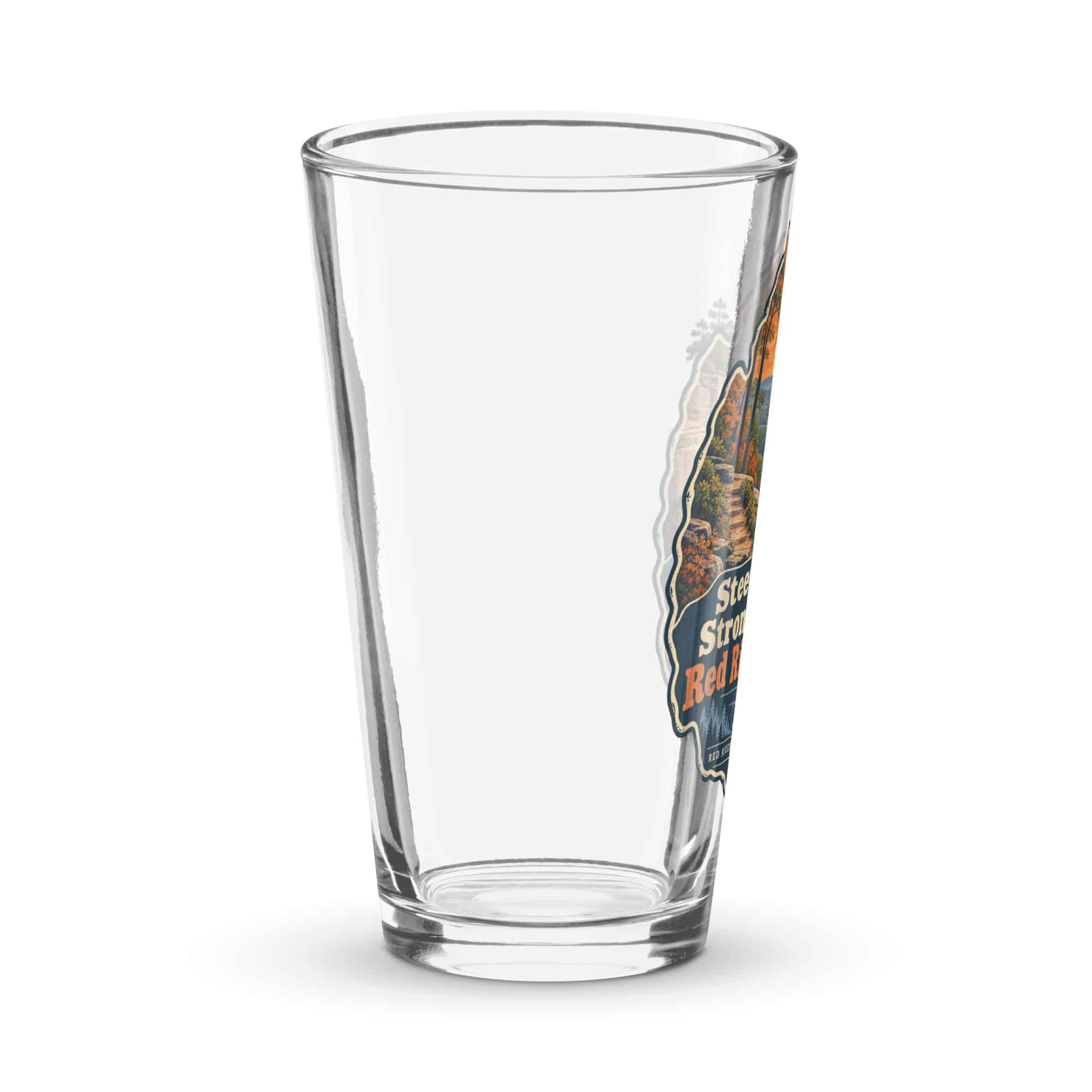 Red River Gorge Pint Glass: Steep Trails. Strong Coffee. Red River Gorge, Scenic Shield Badge