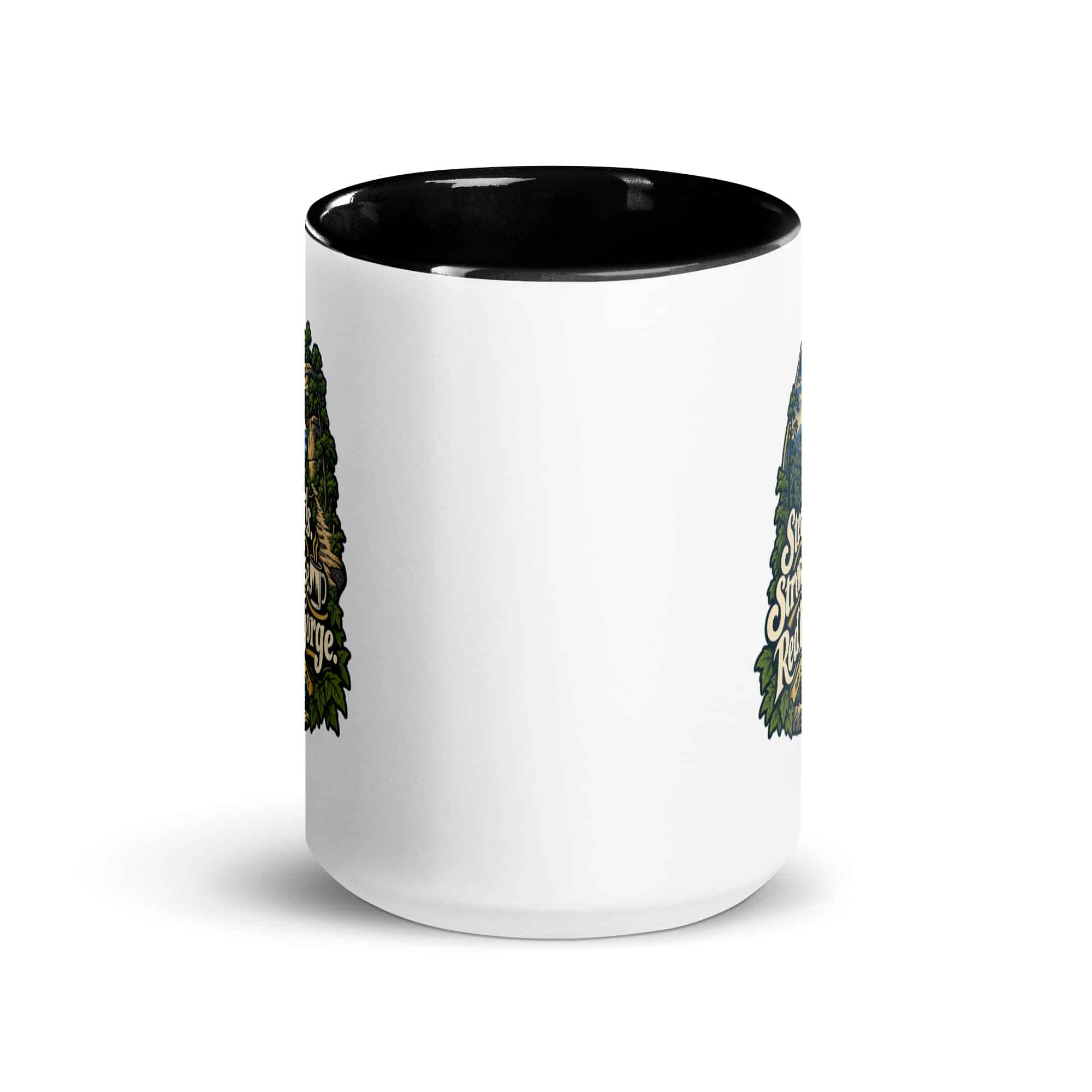 Red River Gorge Color Inside Coffee Mug: Steep Trails. Strong Coffee. Red River Gorge, Woodland Scenic Lettering