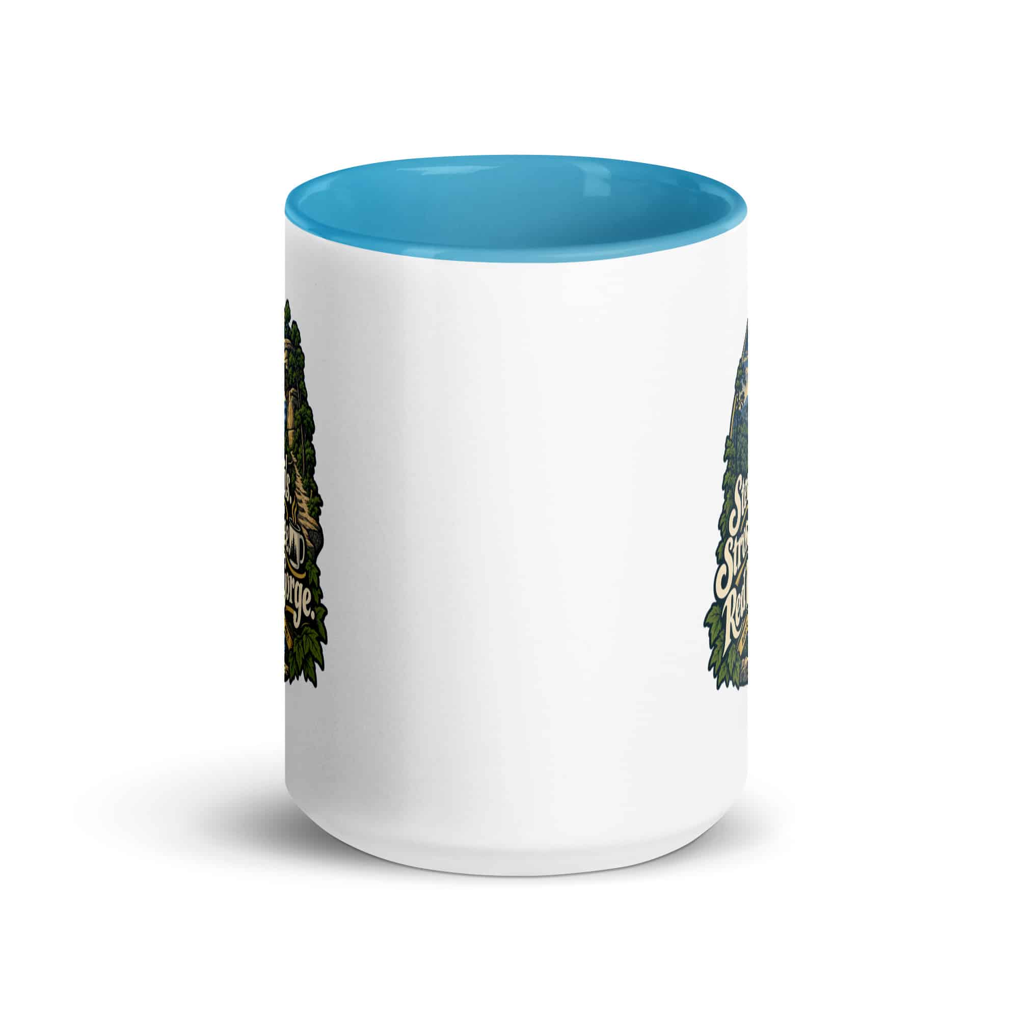 Red River Gorge Color Inside Coffee Mug: Steep Trails. Strong Coffee. Red River Gorge, Woodland Scenic Lettering