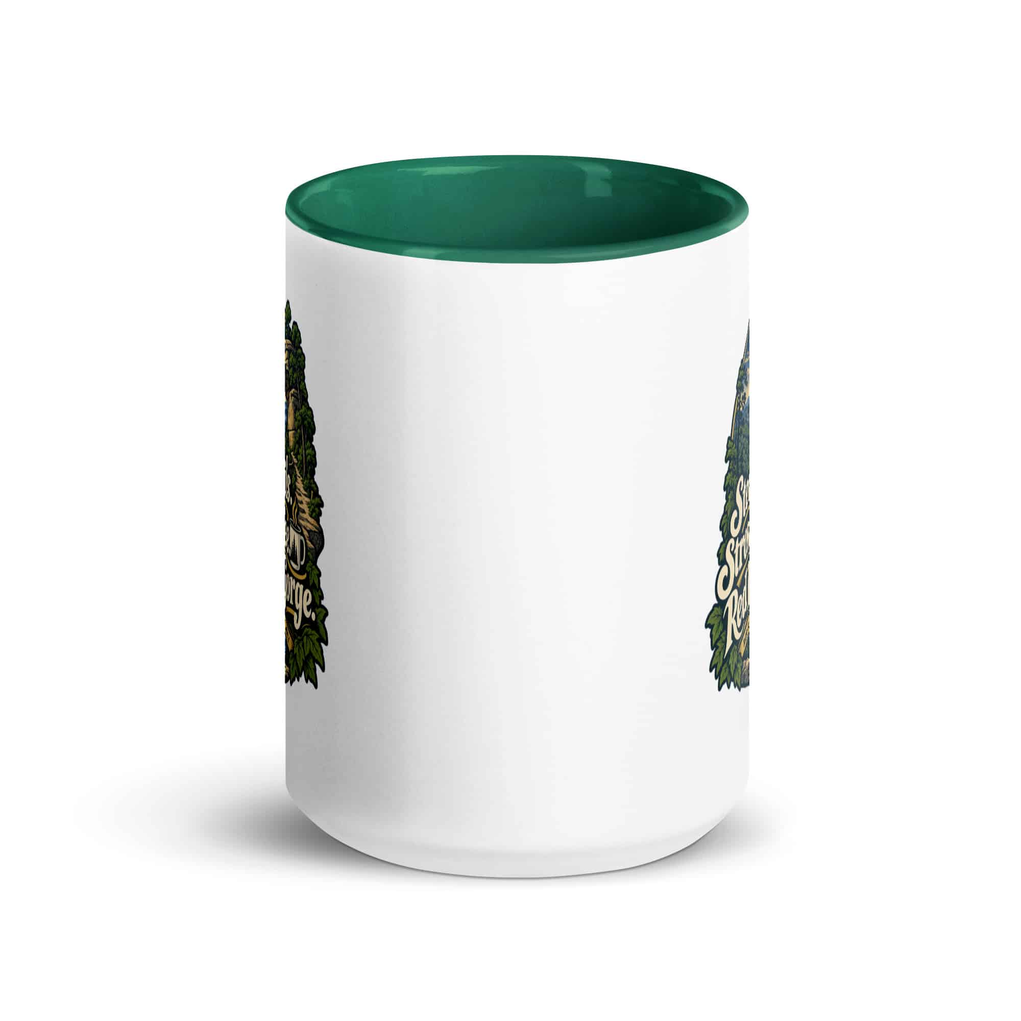Red River Gorge Color Inside Coffee Mug: Steep Trails. Strong Coffee. Red River Gorge, Woodland Scenic Lettering