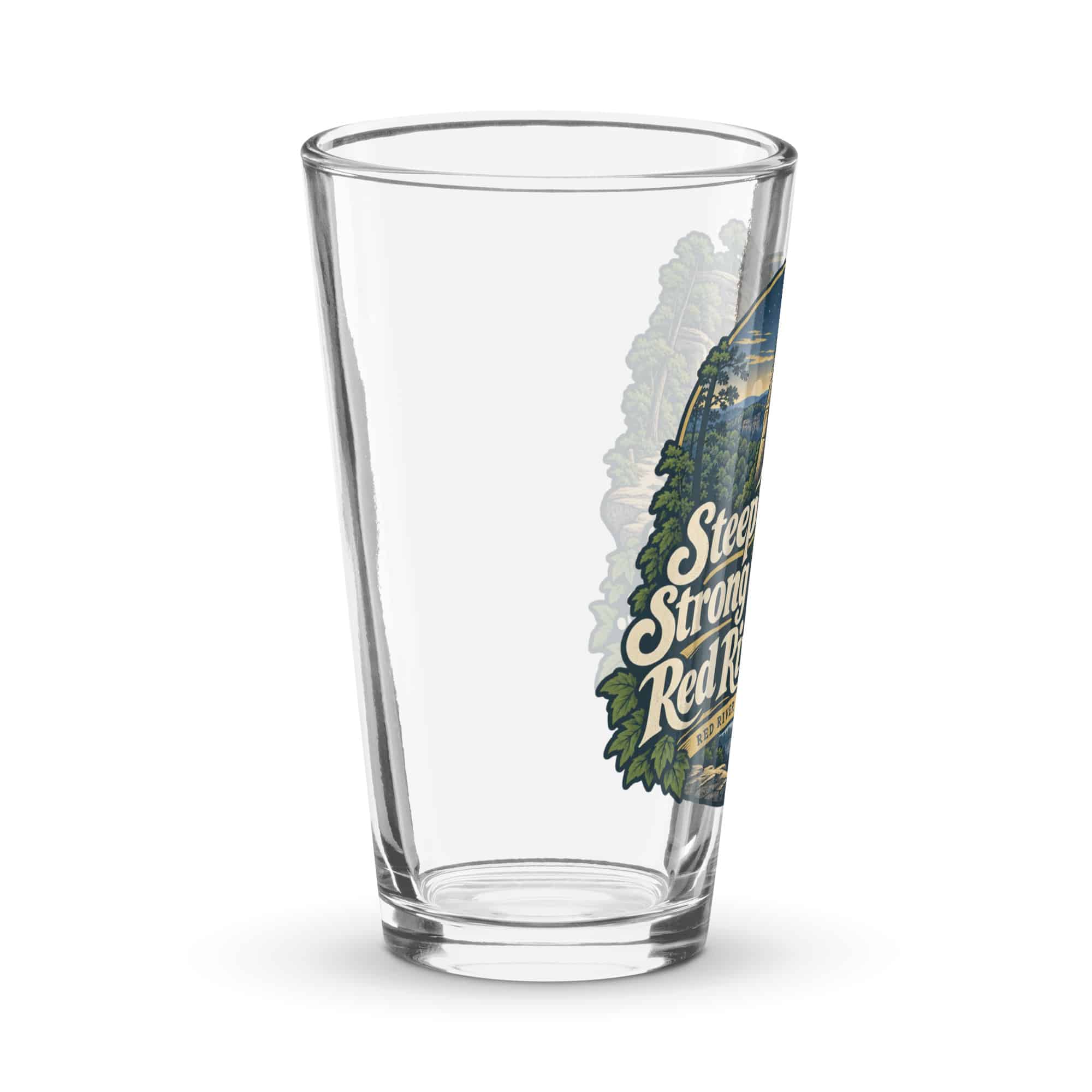 Red River Gorge Pint Glass: Steep Trails. Strong Coffee. Red River Gorge, Woodland Scenic Lettering