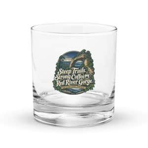 Red River Gorge Rocks Glass: Steep Trails. Strong Coffee. Red River Gorge, Woodland Scenic Lettering - 10.5 oz - Main
