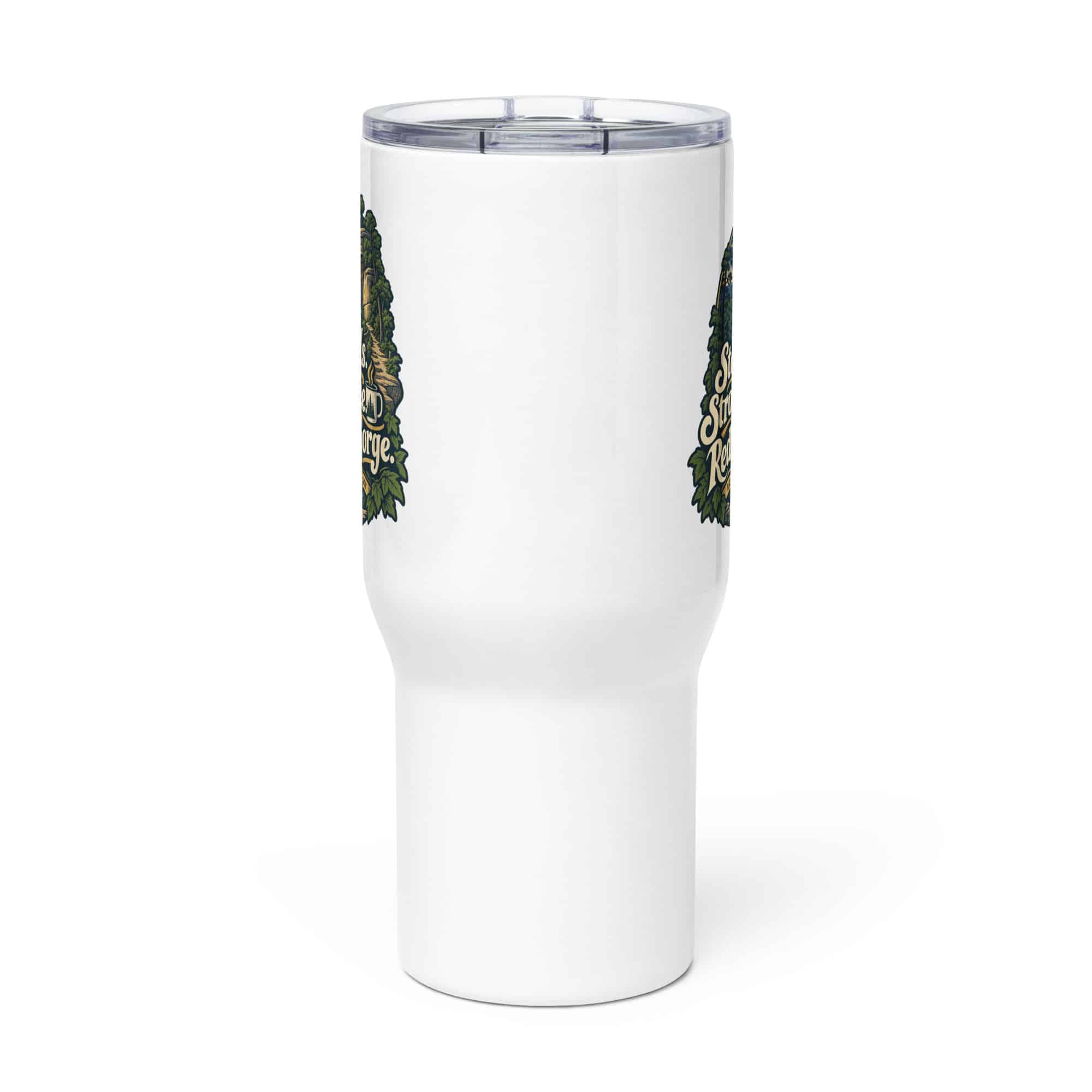 Red River Gorge Travel Mug: Steep Trails. Strong Coffee. Red River Gorge, Woodland Scenic Lettering