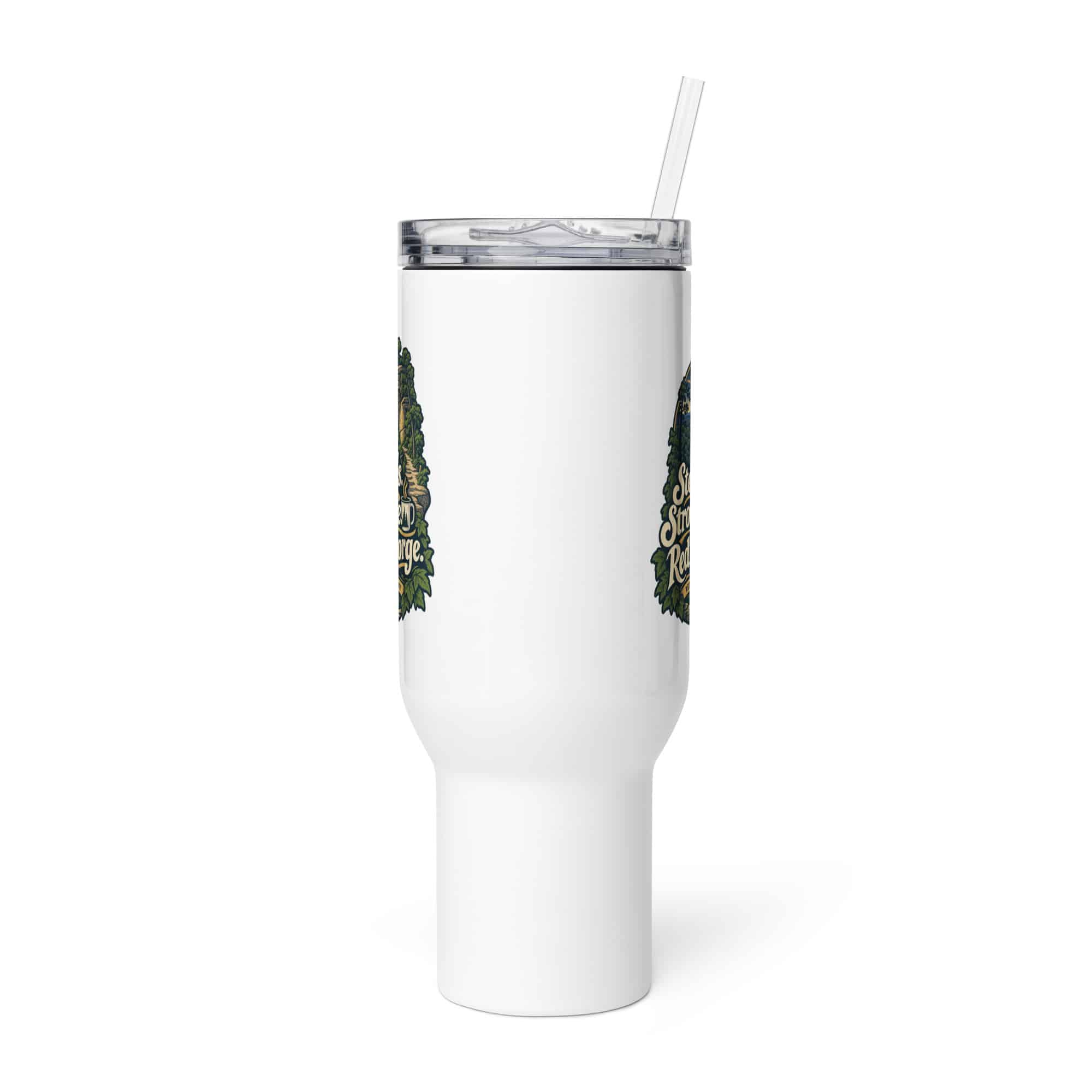 Red River Gorge Travel Mug: Steep Trails. Strong Coffee. Red River Gorge, Woodland Scenic Lettering