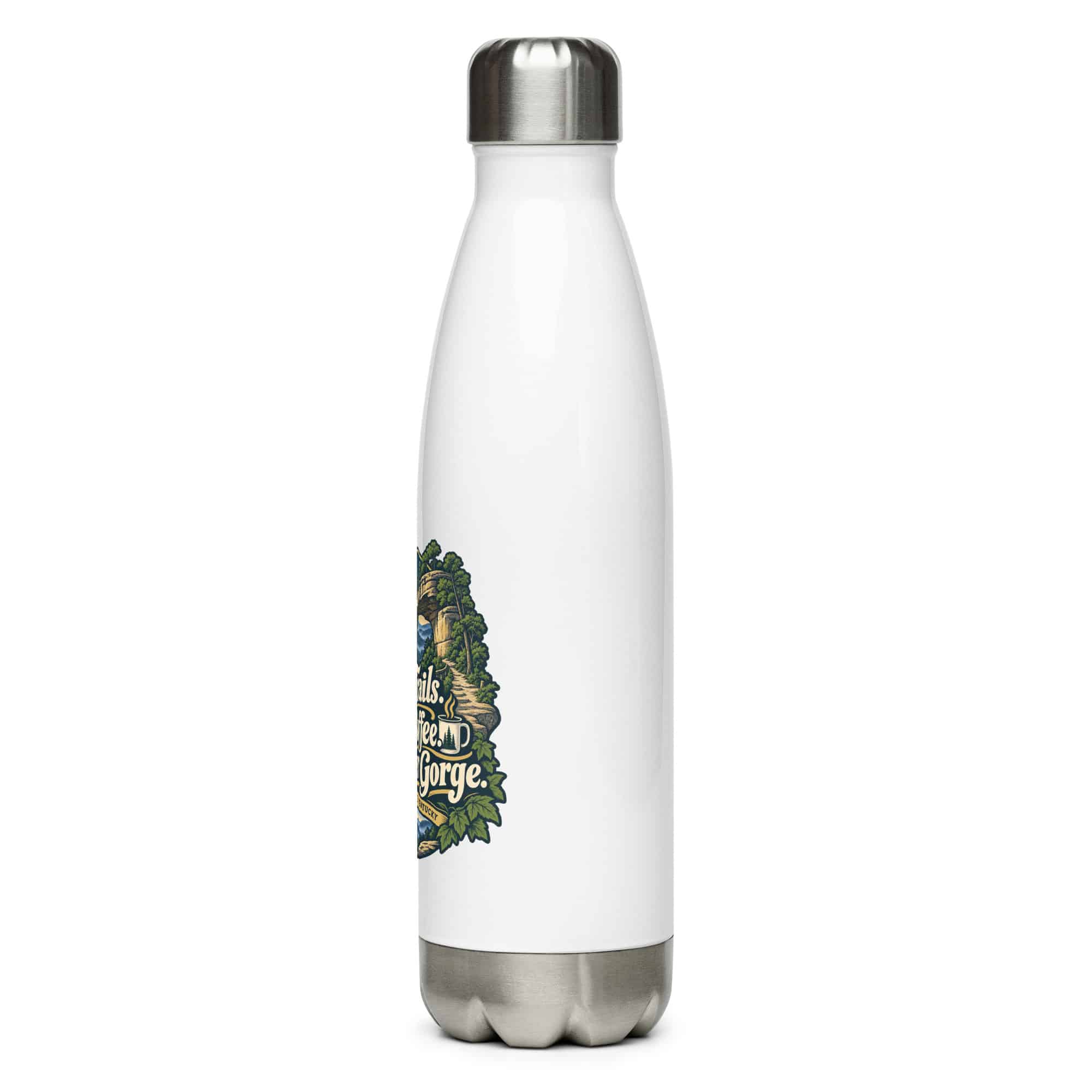 Red River Gorge Stainless Steel Water Bottle: Steep Trails. Strong Coffee. Red River Gorge, Woodland Scenic Lettering
