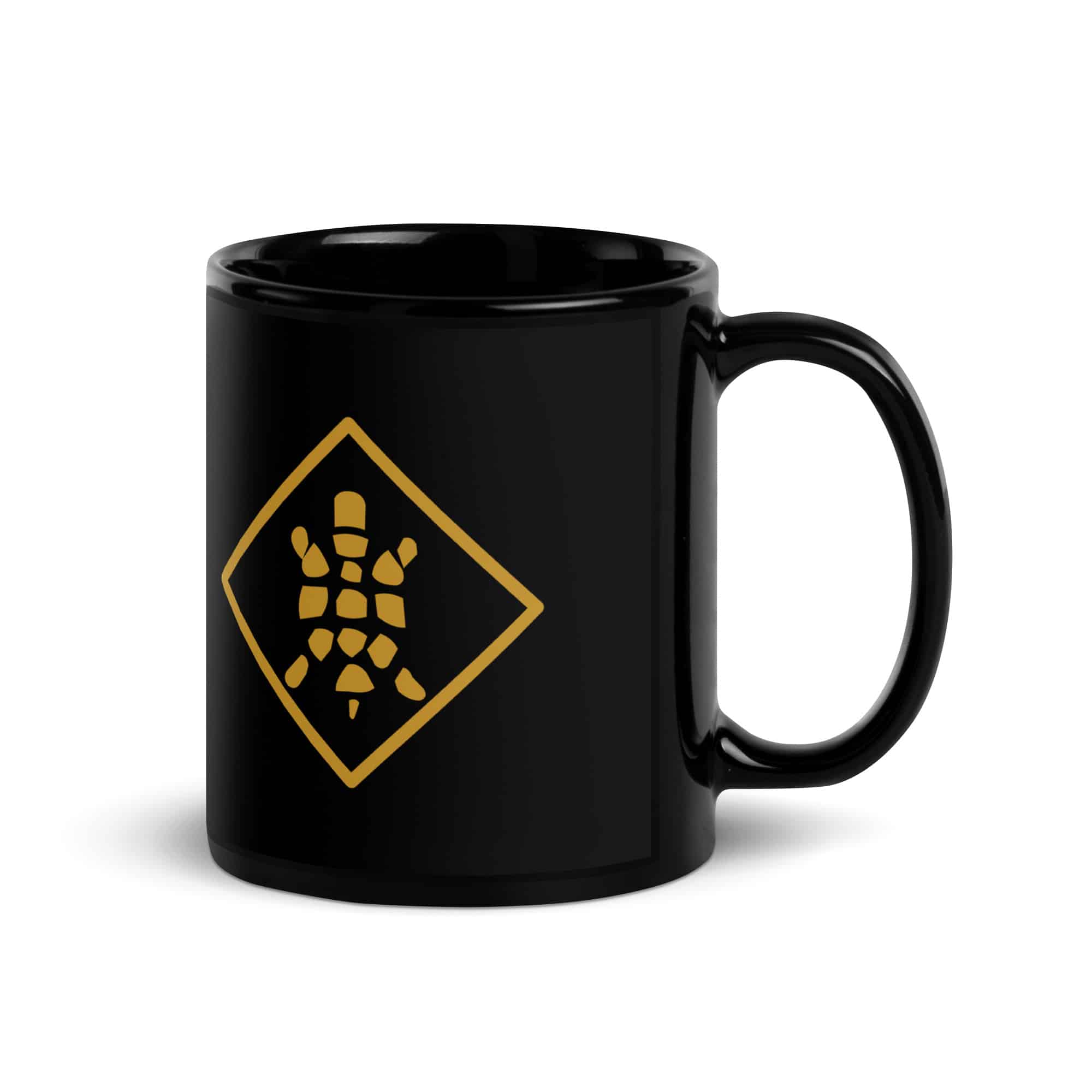 Gold Sheltowee Inspired Turtle Diamond Black Mug