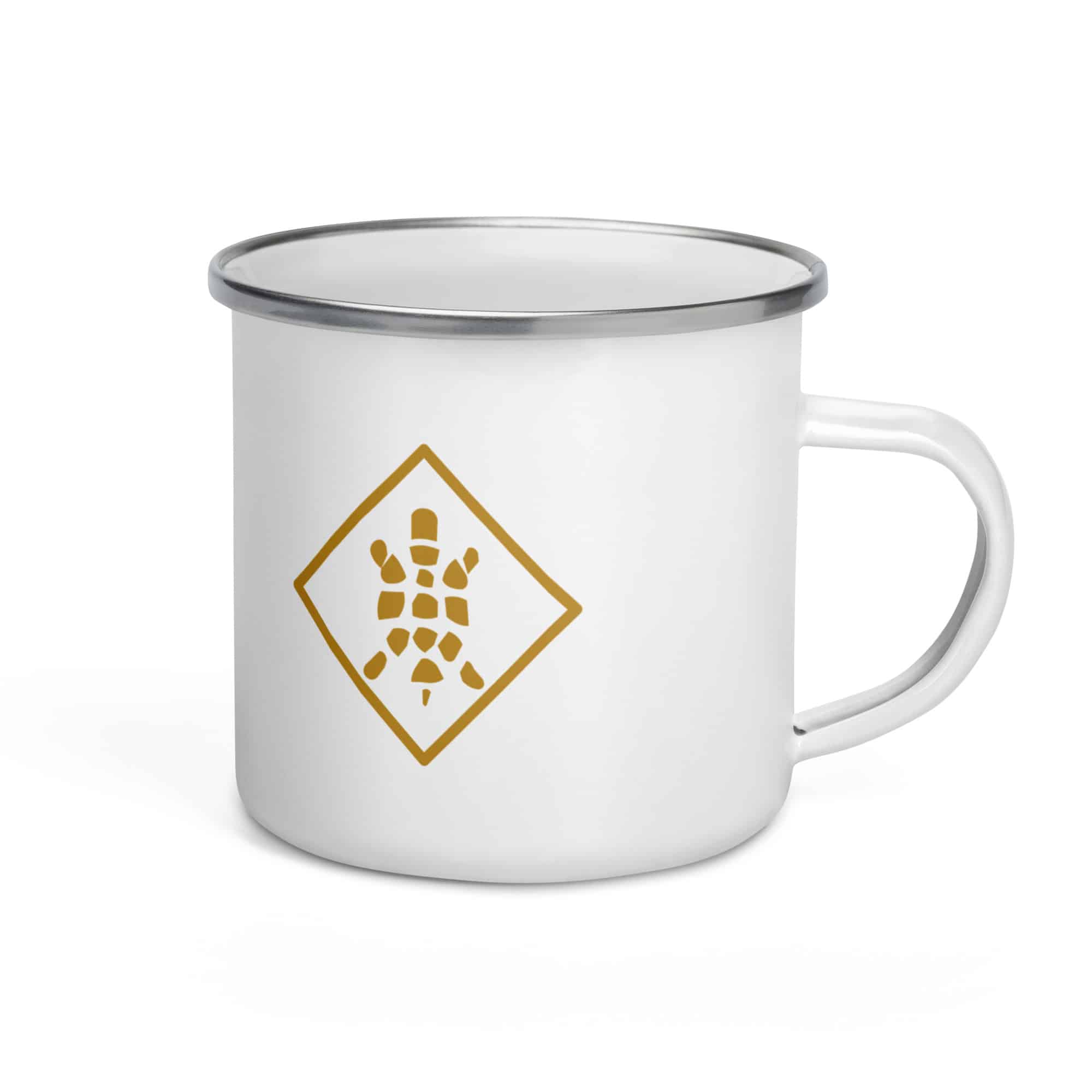 Sheltowee Trace Gold Turtle Diamond Enamel Camp Mug