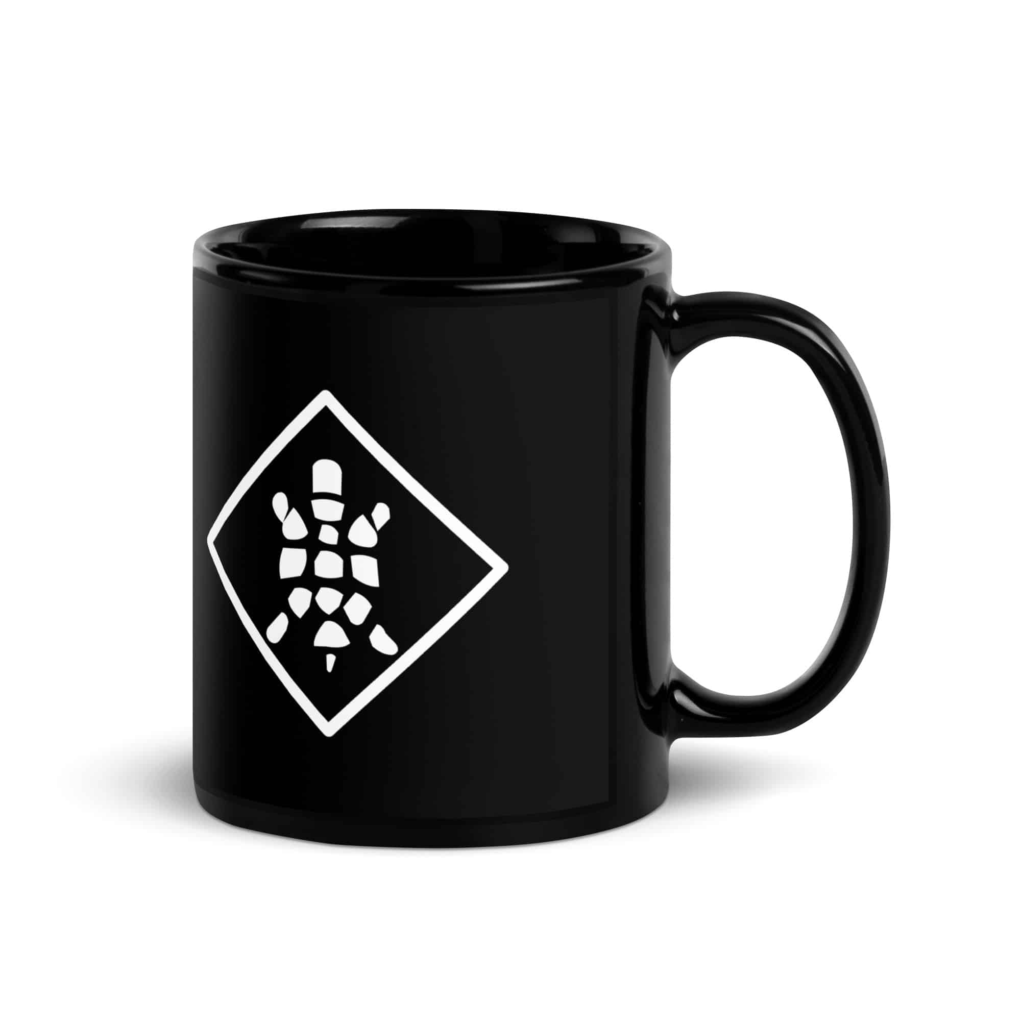 White Sheltowee Inspired Turtle Diamond Black Mug