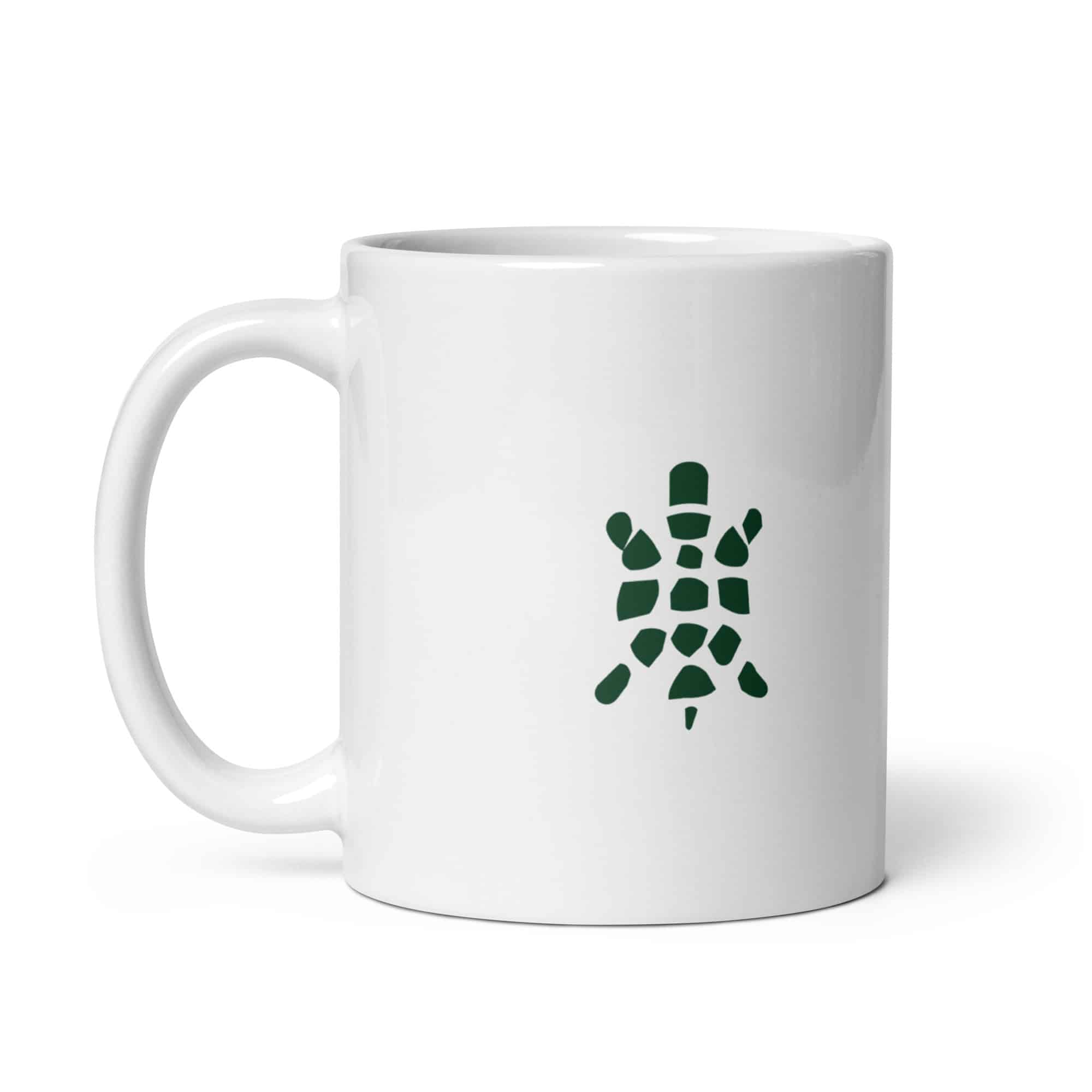 Sheltowee Trace Forest Green Turtle Icon White Ceramic Coffee Mug