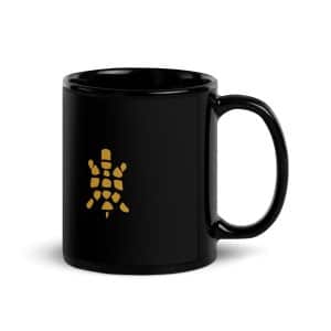 Turtle Icon Gold Black Glossy Coffee Mug - 11 oz - Handle on Right