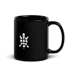 Turtle Icon White Black Glossy Coffee Mug - 11 oz - Handle on Right